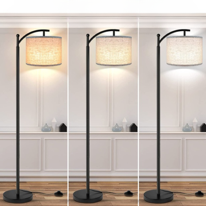 Stehlampe mit 3 Farbtemperaturen LED-Glühbirne, Stehlampe hohe industrielle Stehlampe Lesen für Schlafzimmer, Büro, weiße Lampenschirm enthalten