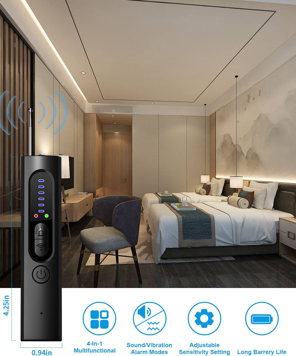 Frendorf | Scanner-Gerät-Detektor für GPS-Tracker Wireless Listening Device Kamera-Finder 5 Stufen Empfindlichkeit 25H Arbeitszeit
