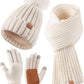 Frendorf | Damen Beanie mit Pom Pom Lange Schal Halswärmer Touchscreen Handschuhe 3 in 1 Set