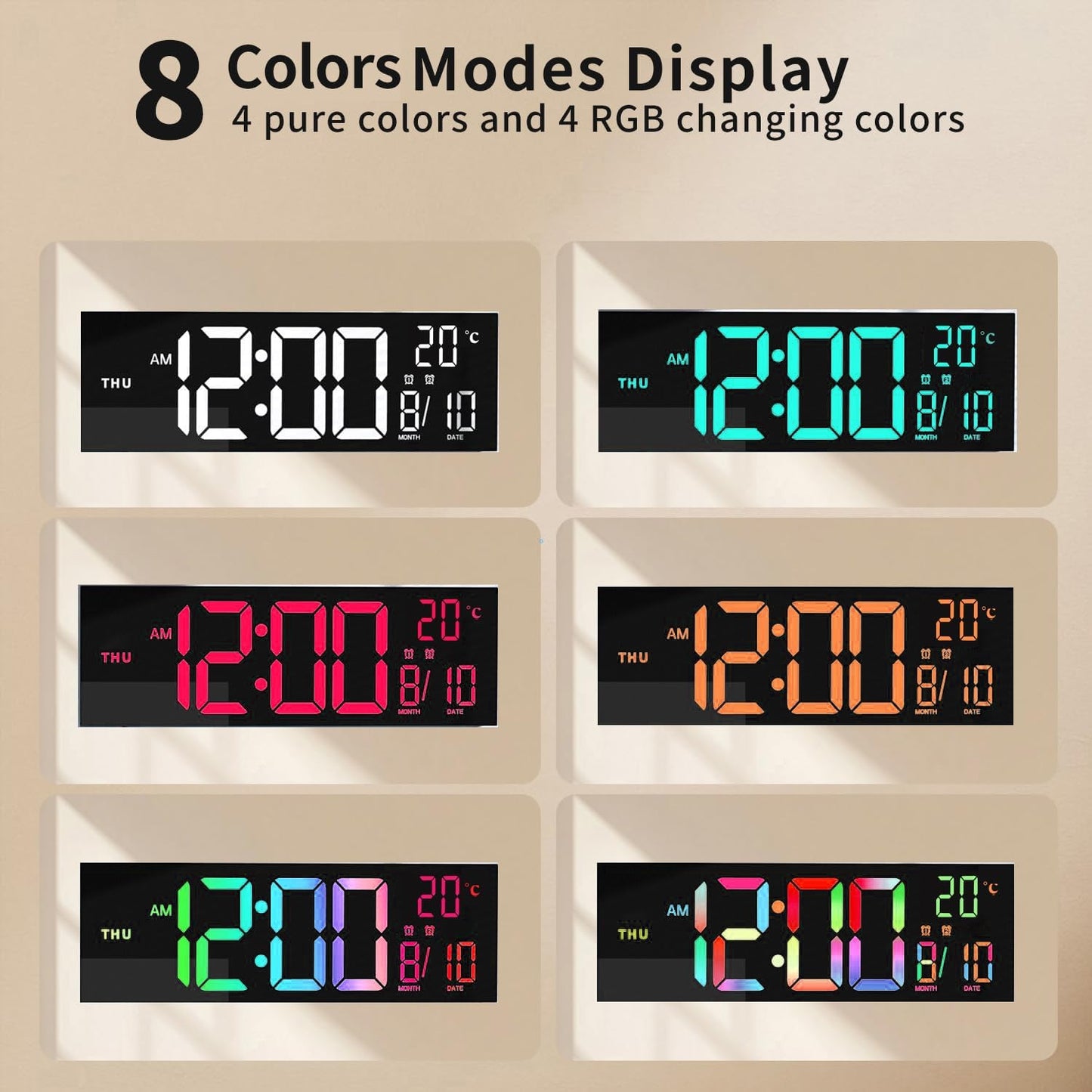 Frendorf | 16-Zoll RGB Digital Wand- & Tischwecker mit Fernbedienung – Lumeris