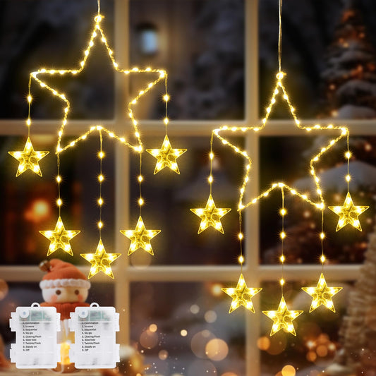 Quntis 2Pcs 95cm Große Weihnachtsfensterlichter, 84LED 12 Sterne Batteriebetriebene Weihnachts-Silhouette Funkelsternlichter mit Timer-Speicher, 8 Modi Xmas Innen Außen Hängehängedekoration, Warmweiß