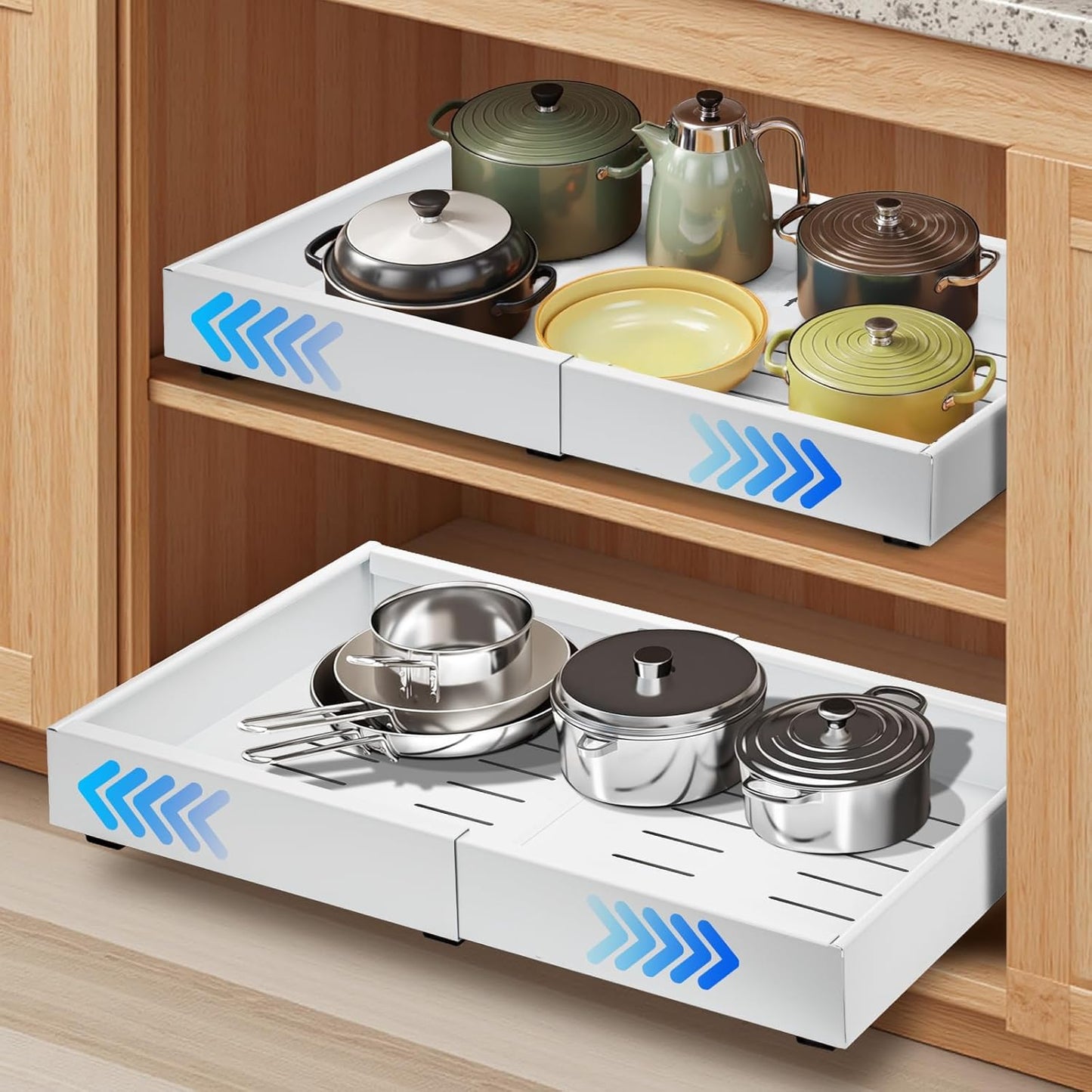 Frendorf | 2er Pack Ausziehbare Schubladen für Schränke – StoreEase