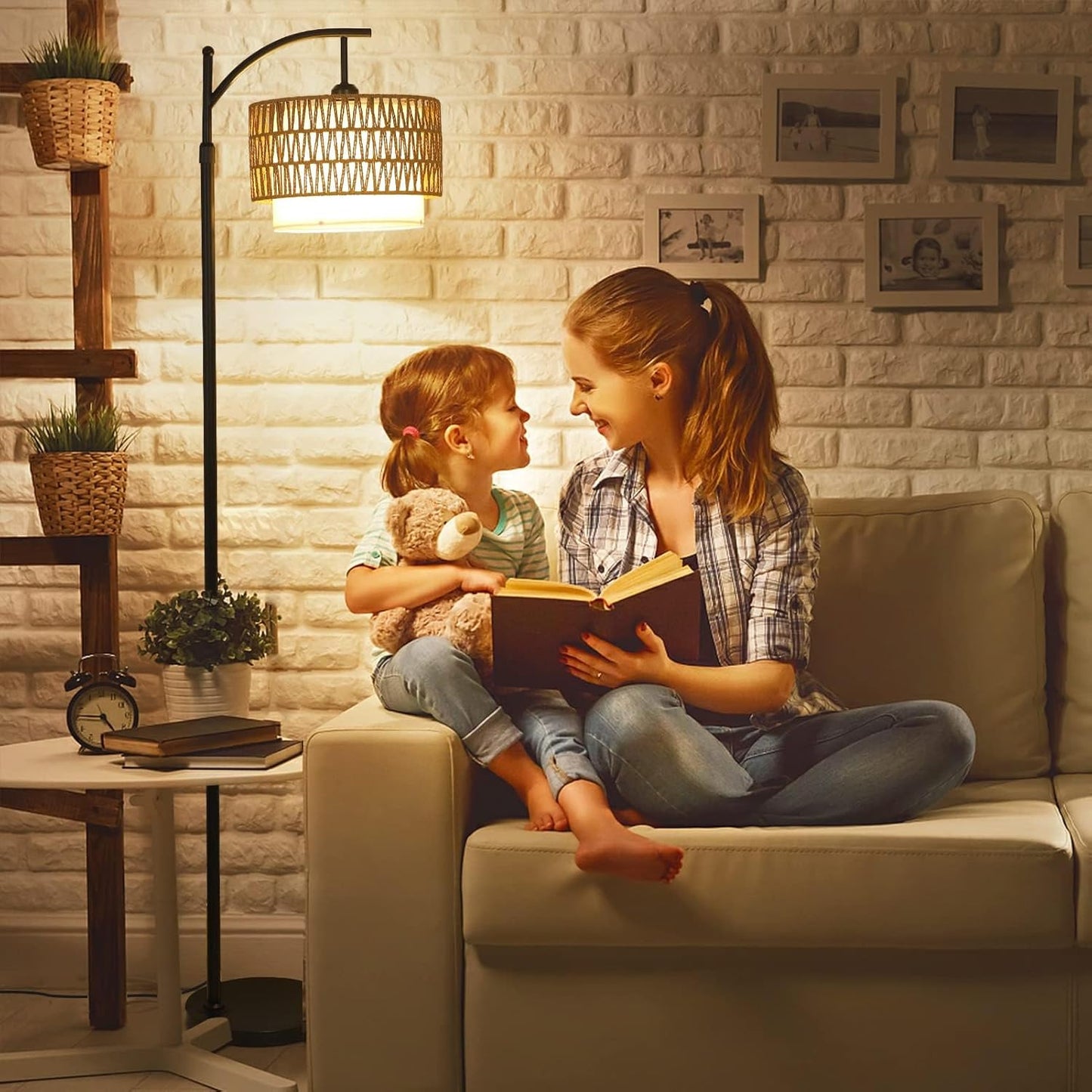 Frendorf | Bogen Stehlampe mit Fernbedienung & Doppelschirmen – Norvella