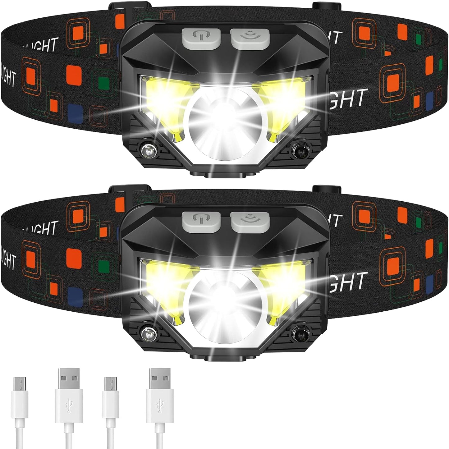 Frendorf | 2-Pack Ultra-Hell Led Wiederaufladbare Stirnlampe Taschenlampe Wasserdicht Und Bewegungssensor