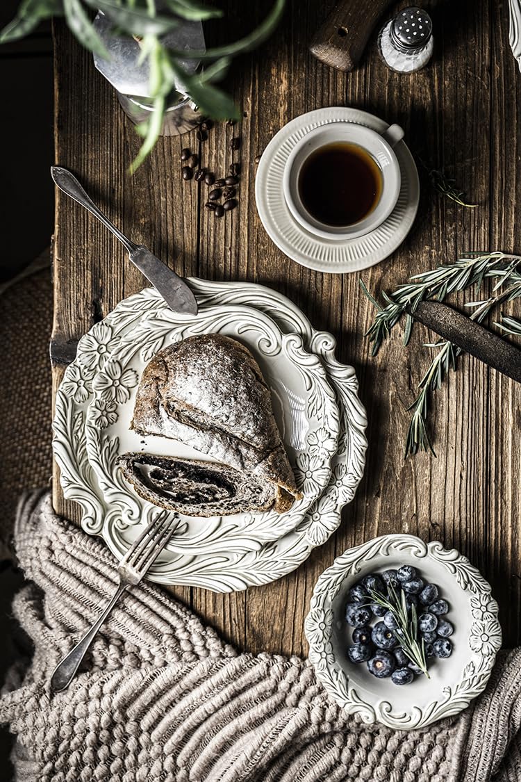 Frendorf | Blumenkeramikteller, 26,5 cm, eleganter vintage-inspirierter Essteller, langlebig und hitzebeständig, perfekt zum Servieren von Hauptgerichten, Salaten und Desserts, ideal für Zuhause, Restaurants und Veranstaltungen