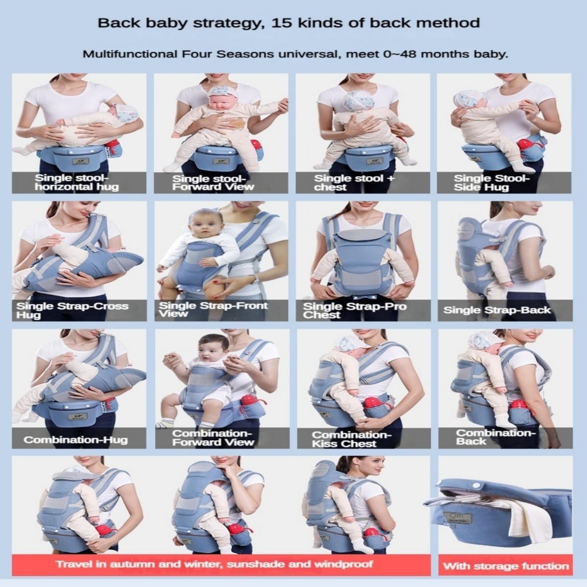 Frendorf | 3-in-1 Ergonomischer Babytrage mit Aufbewahrungstasche – Weiche Baumwolle vom Neugeborenen bis zum Kleinkind Trage