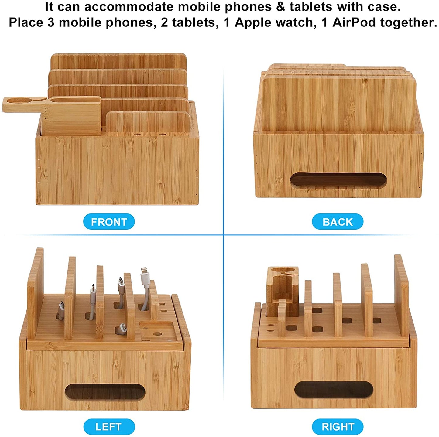 Frendorf | Ladestation für mehrere Geräte (inklusive 5-Port-USB-Ladegerät, 5-Pack-Kabel, Smartwatch- und Ohrhörerständer)