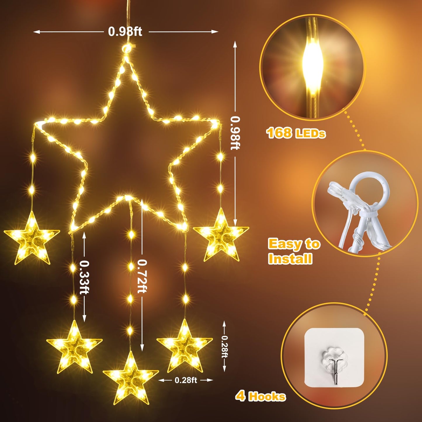 Quntis 2Pcs 95cm Große Weihnachtsfensterlichter, 84LED 12 Sterne Batteriebetriebene Weihnachts-Silhouette Funkelsternlichter mit Timer-Speicher, 8 Modi Xmas Innen Außen Hängehängedekoration, Warmweiß