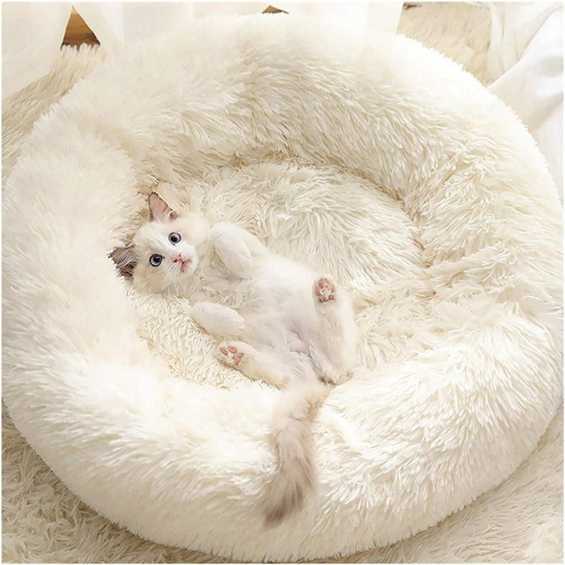 Runder Plüsch beruhigender Donut-Katzenbett-Nest