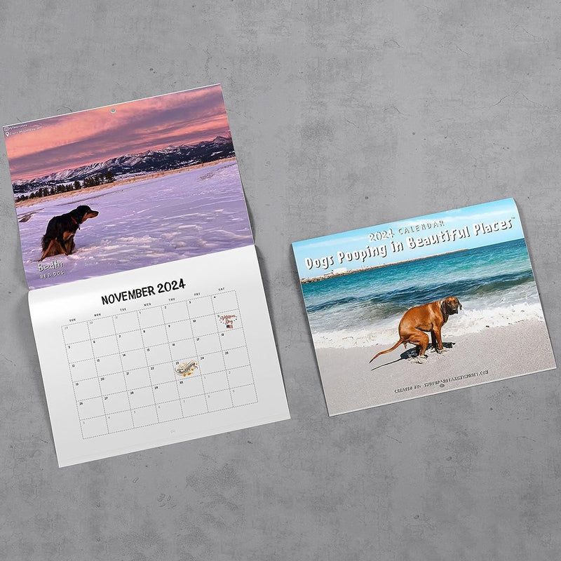 Frendorf | 📅2024 Lustigster Kalender-Hunde, die an schönen Orten kacken | "Künstlerischer Ausdruck" pelziger Freunde
