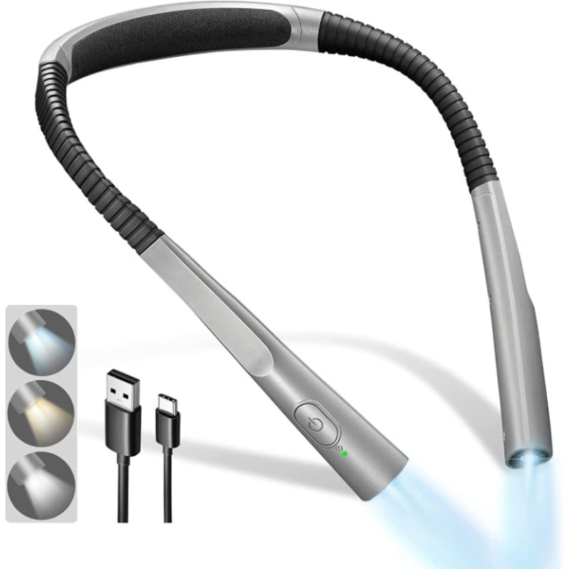 LED Nackenleselampe, Buchlicht zum Lesen im Bett, 3 Farben, 6 Helligkeitsstufen, biegbarer Arm, wiederaufladbar, langlebig, perfekt zum Lesen, Stricken, Campen, Reparieren