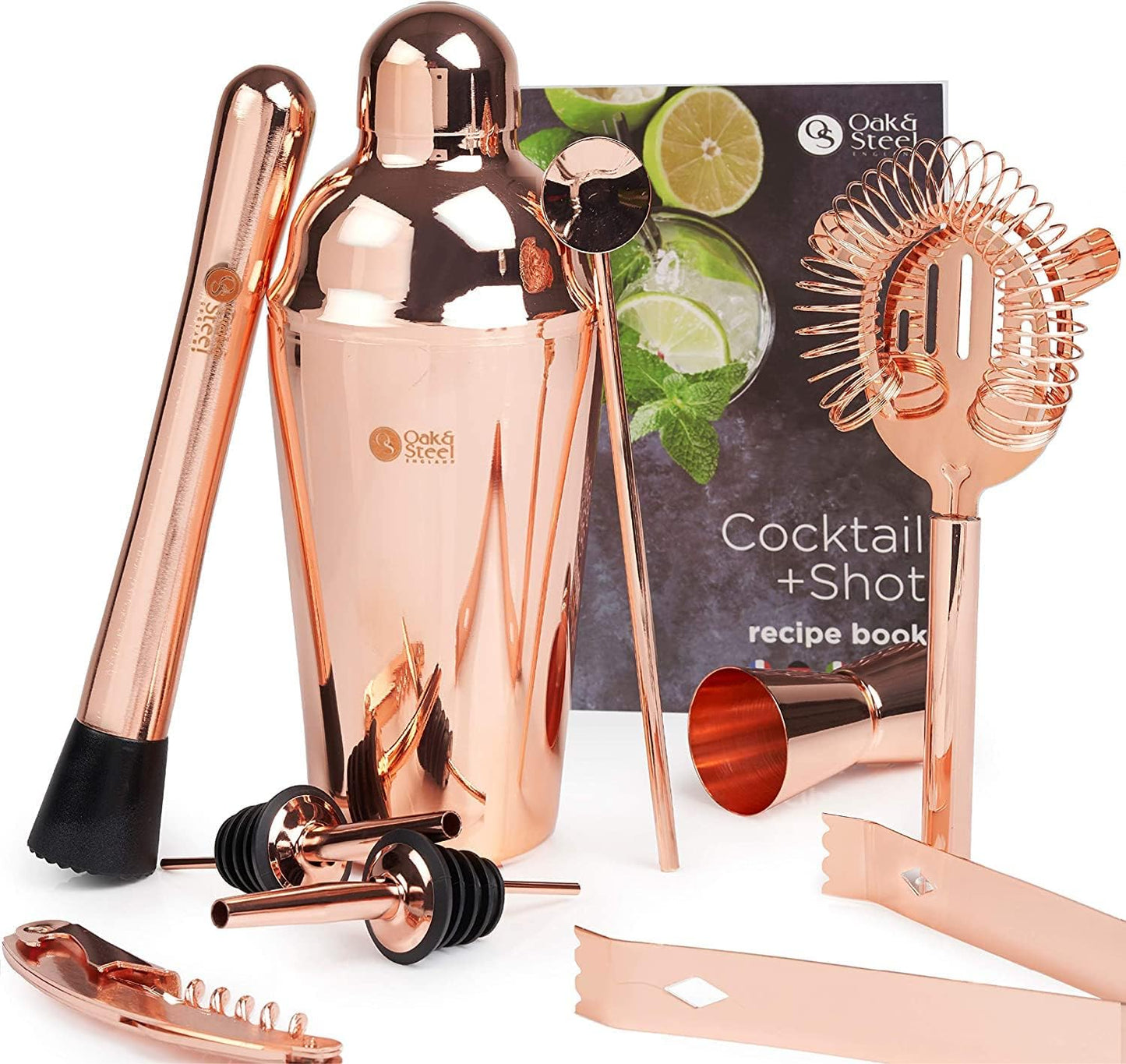Frendorf | Rose Gold Cocktail Shaker 500ml Premium Edelstahl Barkeeper Mixer für die Hausbar Professioneller Gebrauch Auslaufsicheres Martini Shaker Set zum Mischen von Getränken Cocktails Margarita Mojito Old Fashioned