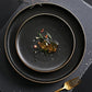 Frendorf | 10-Zoll Frosted Black Plate mit Goldrand Elegantes Keramisches Geschirr für Zuhause und Restaurant Modernes Matt-Finish Strapazierfähig und Kratzfest für den Alltag und besondere Anlässe