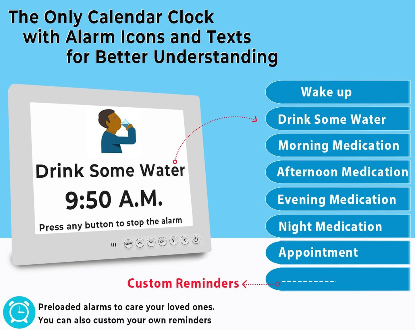 Frendorf | 11,5-Zoll Digitaler Kalender Tagesuhr mit 19 Erinnerungen – Claryon
