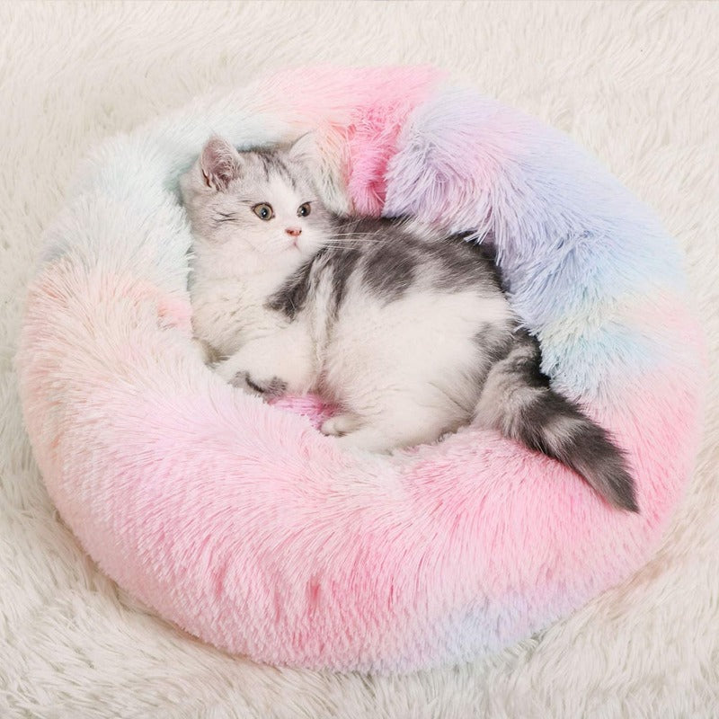 Runde Regenbogen Extra Plüsch Beruhigende Donut Katzenbett