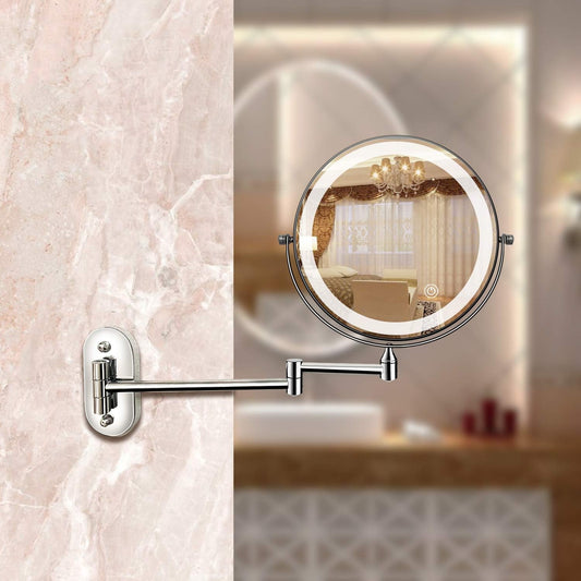 Frendorf | LED Vergrößerungsspiegel | Wiederaufladbar | Kosmetik & Badezimmer | Chromsilber