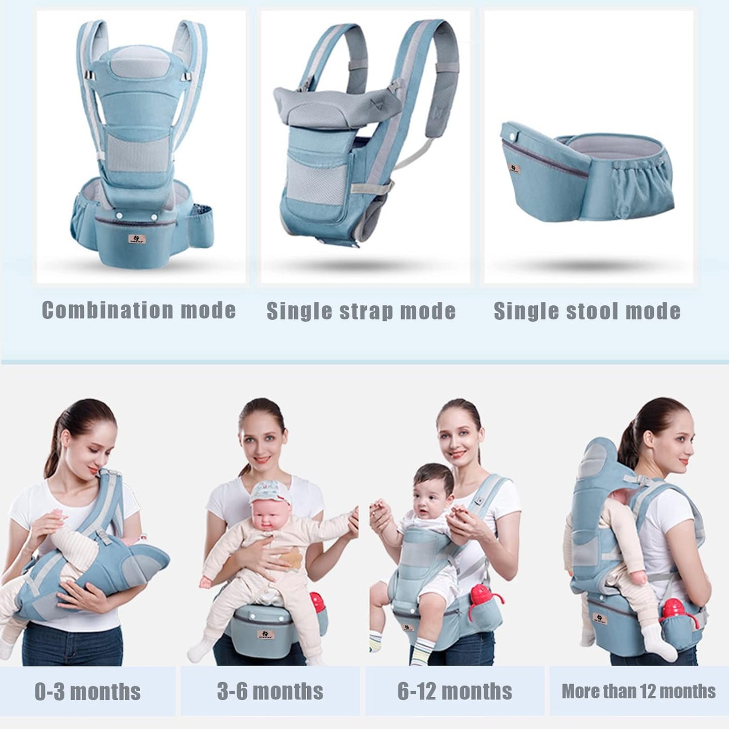 Frendorf | 3-in-1 Ergonomischer Babytrage mit Aufbewahrungstasche – Weiche Baumwolle vom Neugeborenen bis zum Kleinkind Trage