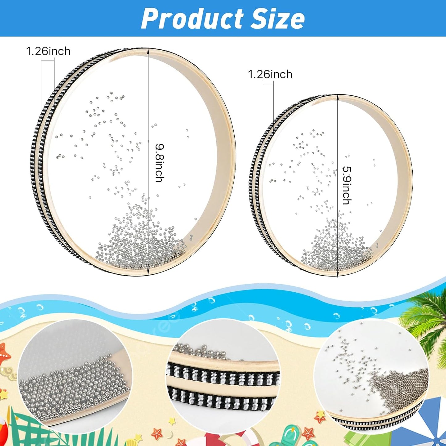 Frendorf | 2 Stück Wellenperlen-Ozeantrommel Meeresklangtrommel mit Holzmuschel Musikinstrument Percussion für Schulbedarf zu Hause
