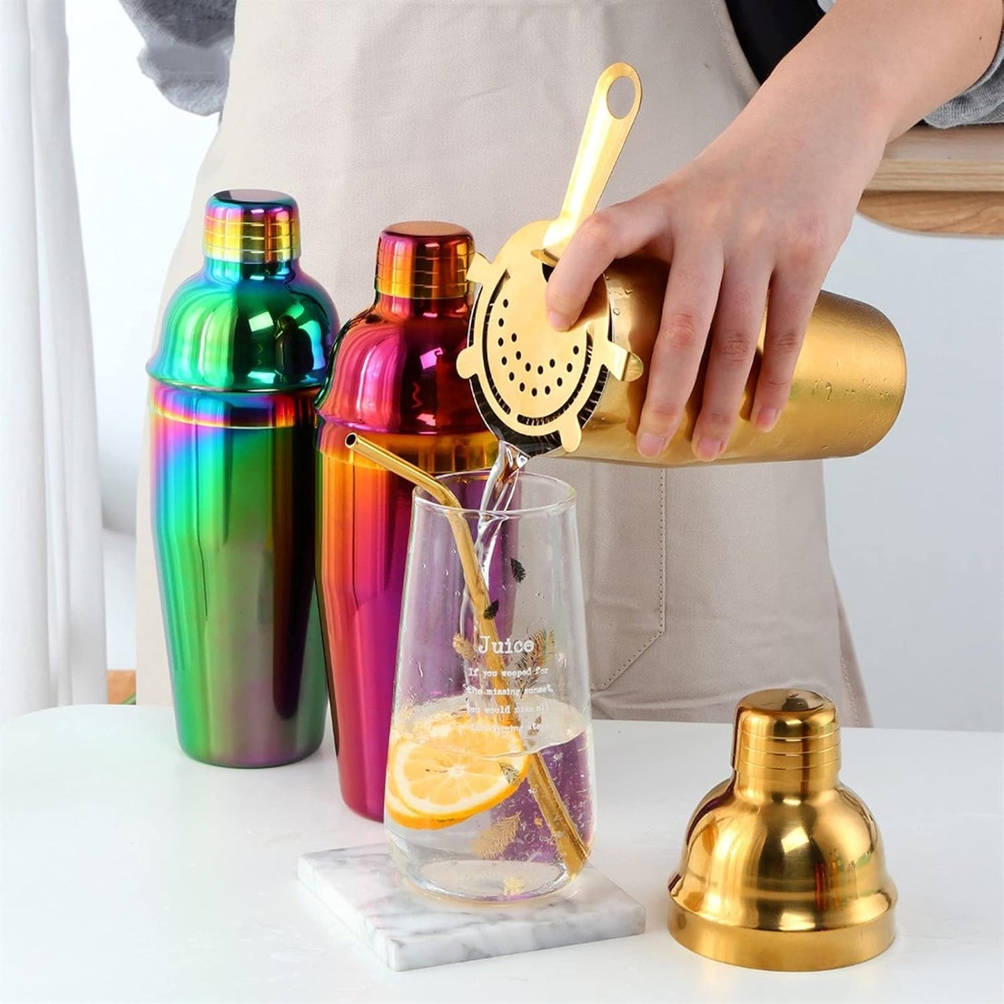 Frendorf | Gold Cocktail-Shaker 500 ml Premium Edelstahl Barkeeper Mixer für die Hausbar Professionelle Verwendung Auslaufsicheres Martini-Shaker-Set zum Mischen von Getränken Cocktails Margarita Mojito Old Fashioned
