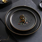 Frendorf | 10-Zoll Frosted Black Plate mit Goldrand Elegantes Keramisches Geschirr für Zuhause und Restaurant Modernes Matt-Finish Strapazierfähig und Kratzfest für den Alltag und besondere Anlässe