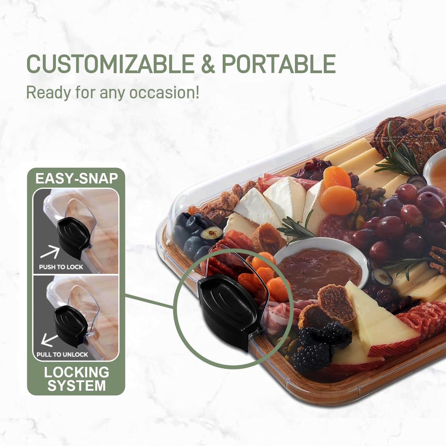 Frendorf | Bambus-Charcuterie-Servierbrett mit verriegelbarem Klarsichtdeckel – Savorya