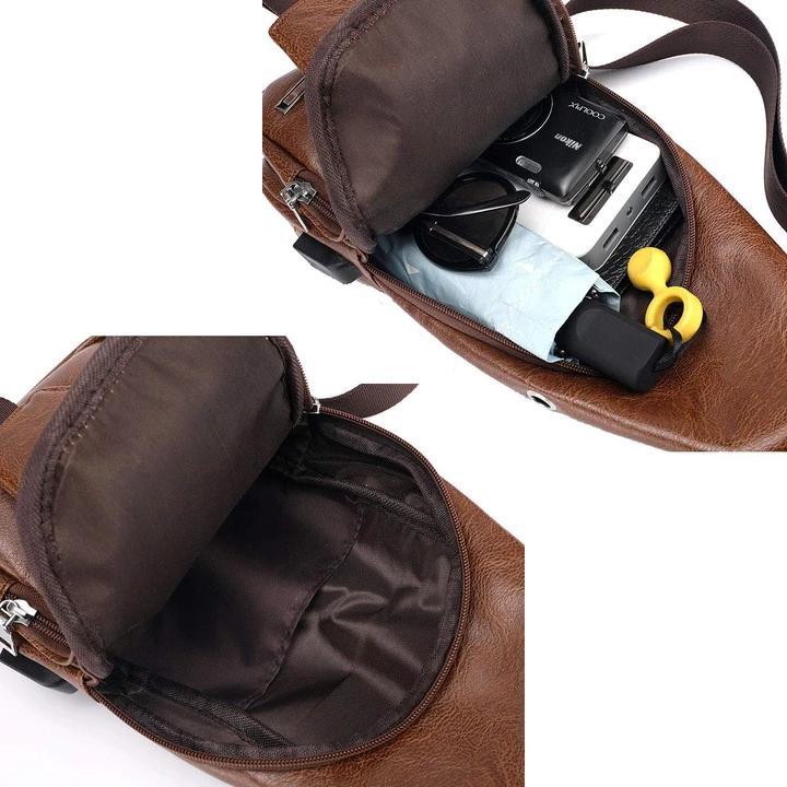 Frendorf | Große Herren Leder Tasche Brust Rucksack Wasserdichte Umhängetasche mit USB