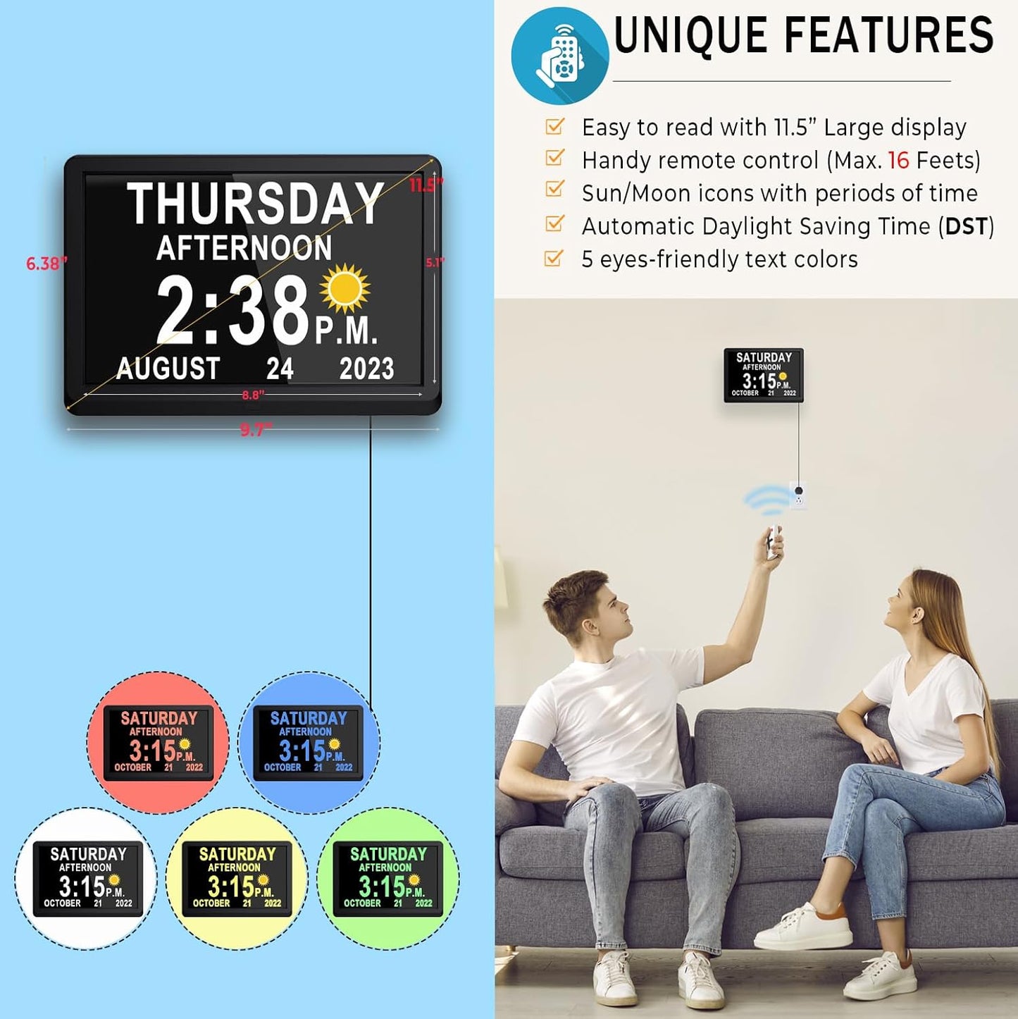 Frendorf | 11,5-Zoll Digitaler Kalender Tagesuhr mit 19 Erinnerungen – Claryon