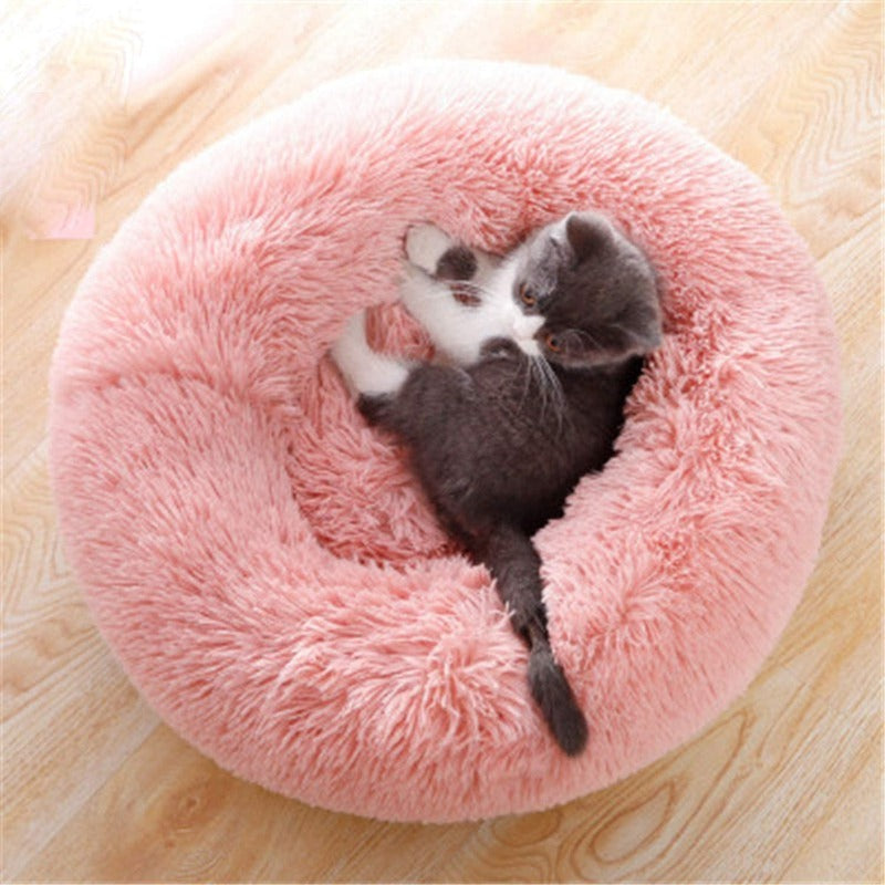 Runder Plüsch beruhigender Donut-Katzenbett-Nest