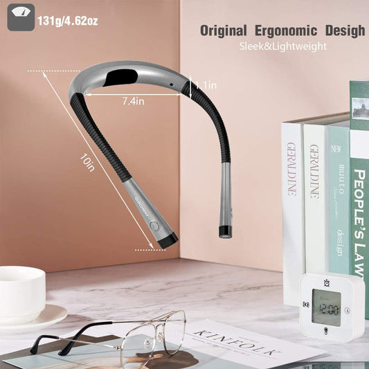 LED Nackenleselampe, Buchlicht zum Lesen im Bett, 3 Farben, 6 Helligkeitsstufen, biegbarer Arm, wiederaufladbar, langlebig, perfekt zum Lesen, Stricken, Campen, Reparieren
