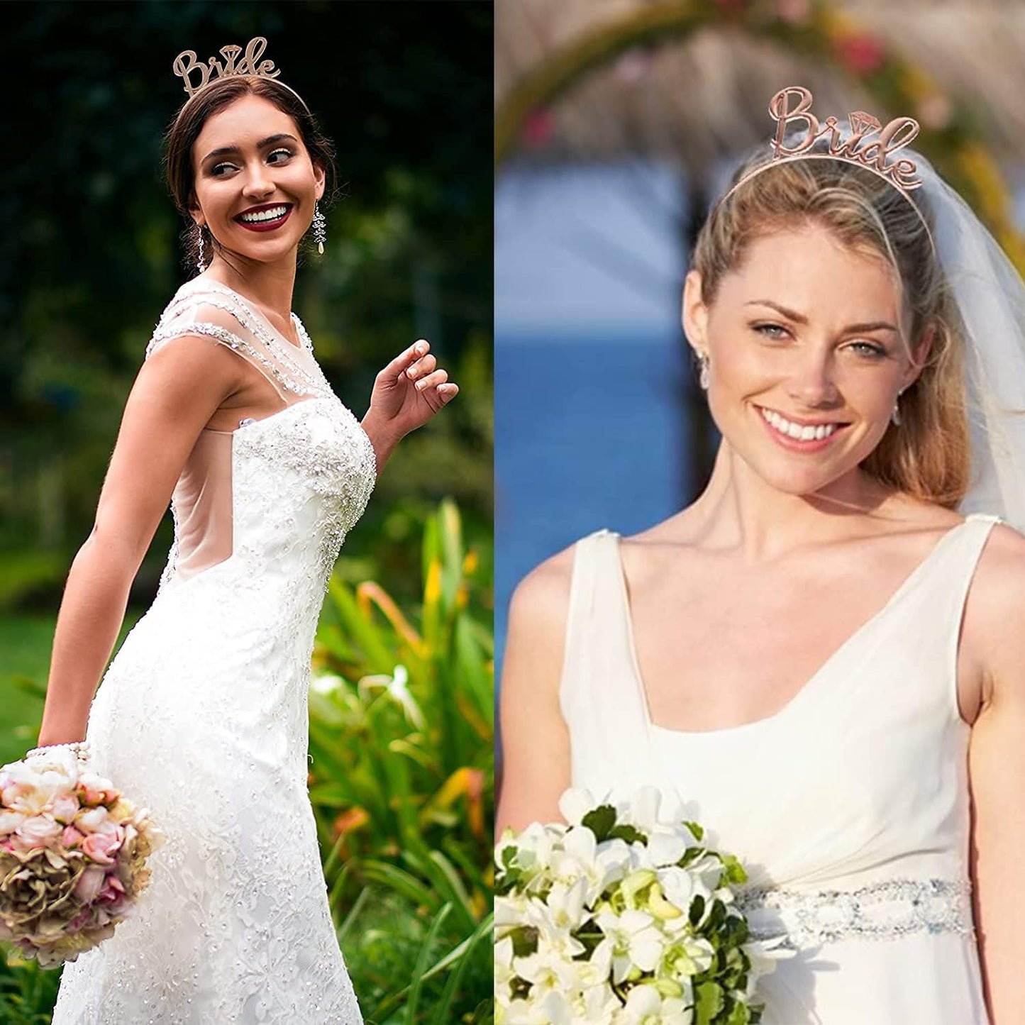 Frendorf | Rose Gold Krone, Schärpe und Schleier Set - Elegante Braut-Zu-Sein Accessoires für Junggesellenabschiede, Brautpartys und Hochzeiten - Stilvoll, Komfortabel und Perfekt zum Feiern der Braut in Stil