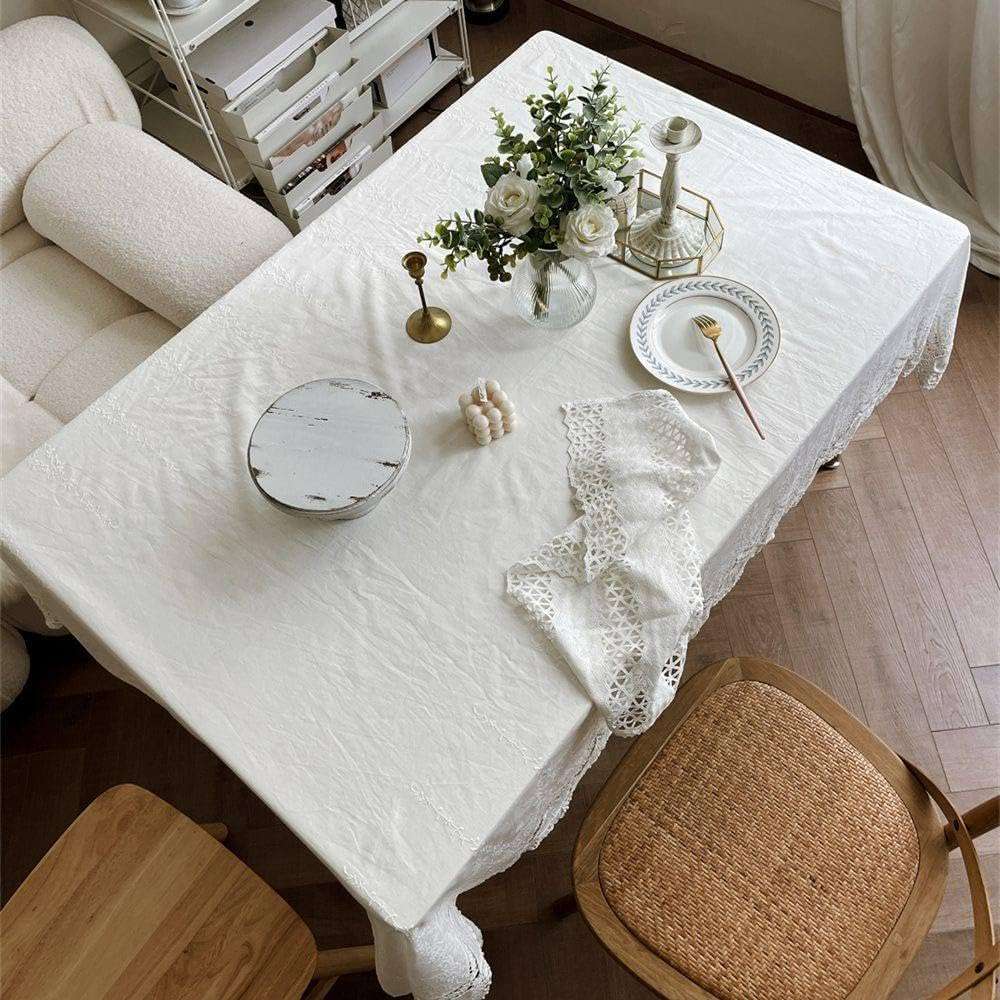 Französische weiße Spitzen-Tischdecke