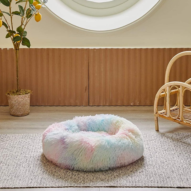 Runder Regenbogen Extra Plüsch Beruhigender Donut Hundebetten