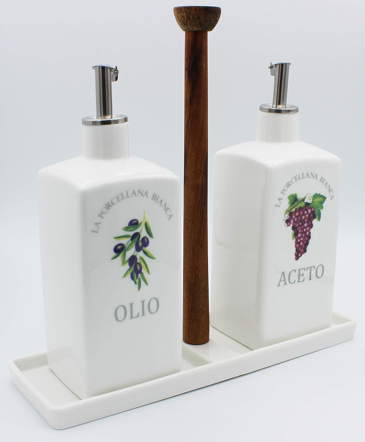 Frendorf | Tuscan Kitchen Porzellan Set - 330ml Öl/Essig Spender und 80ml Salz/Pfeffer Streuer mit Öl Ausgießer - Elegant und Funktional für Esstische und Küchengebrauch