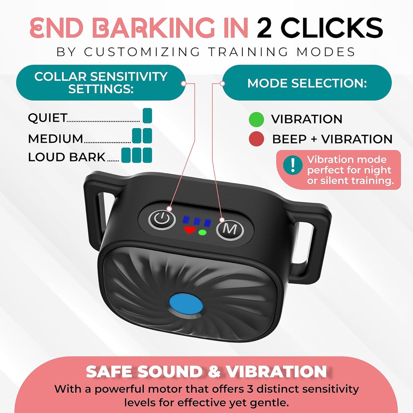 Frendorf | BelloCalm Antibellhalsband | Für Kleine Hunde | 4 Vibrationsstufen | Intelligente Geräuscherkennung