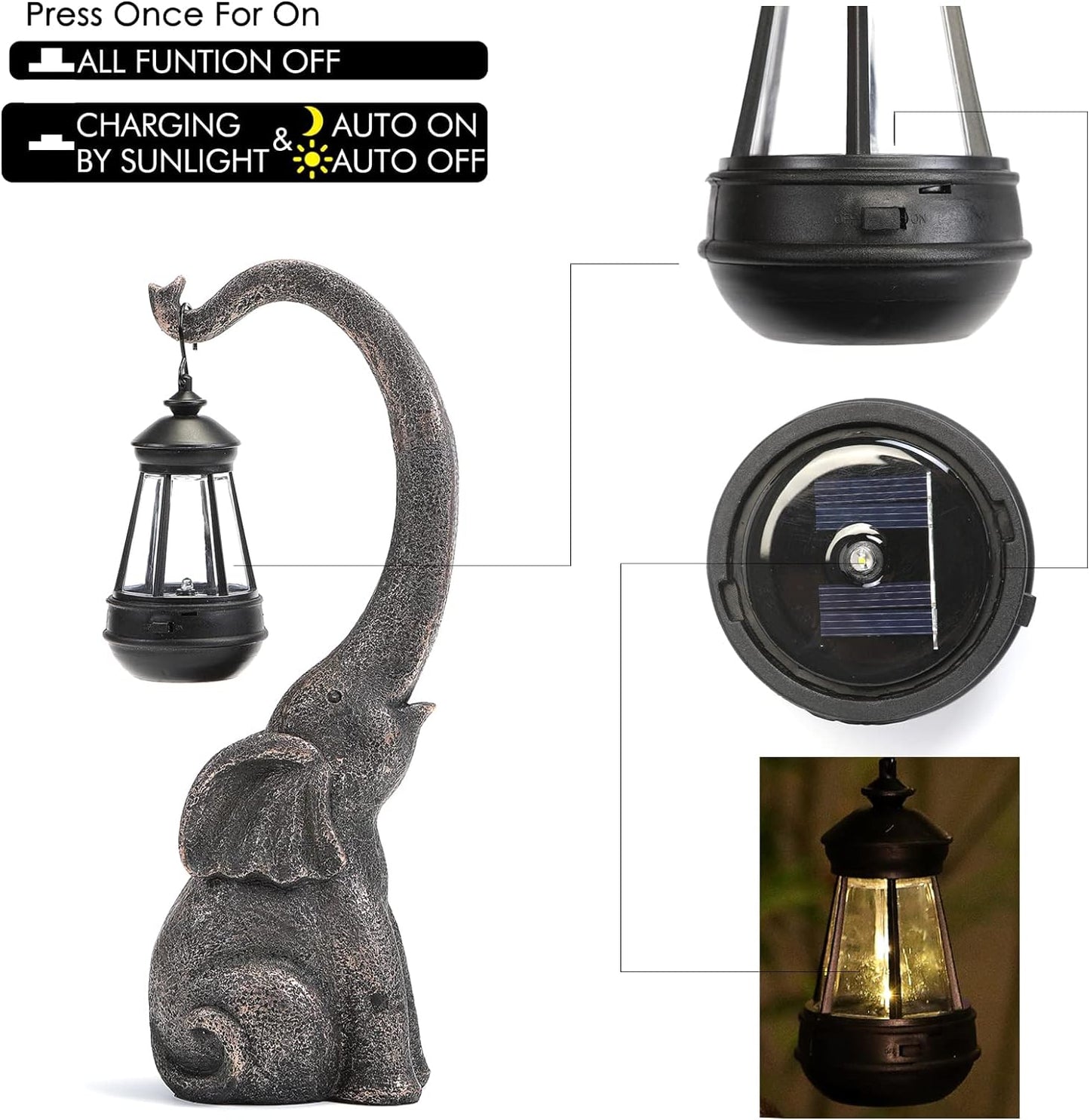Frendorf | SolarElegance Solar Gartenlampe Enchanted Elephant | Stimmungslicht für Außen | Umweltfreundlich | Garten Deko Lampe