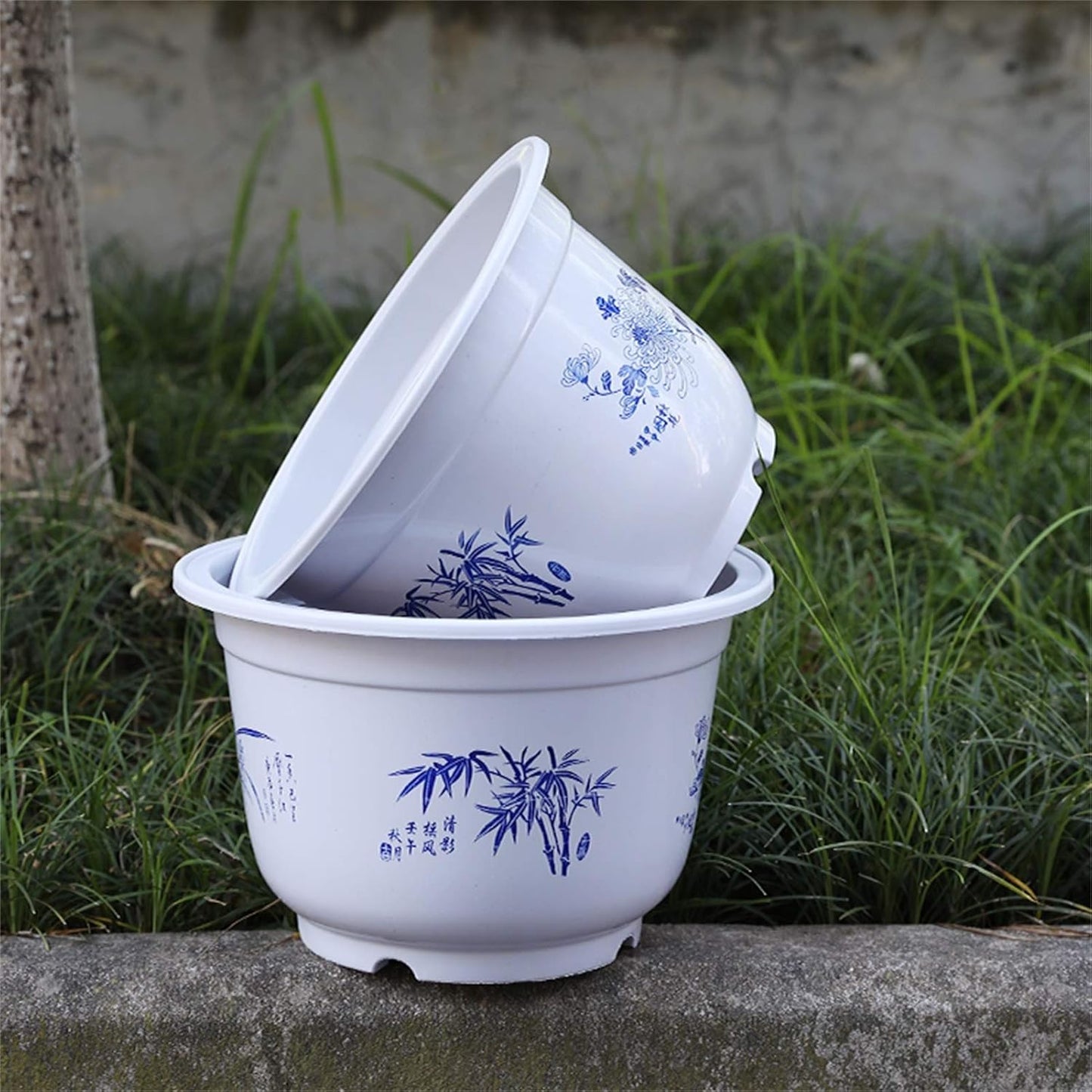 Frendorf | Blumentopf aus Kunststoff mit Bambusmotiv – Eleganter Pflanztopf für Balkon und Garten