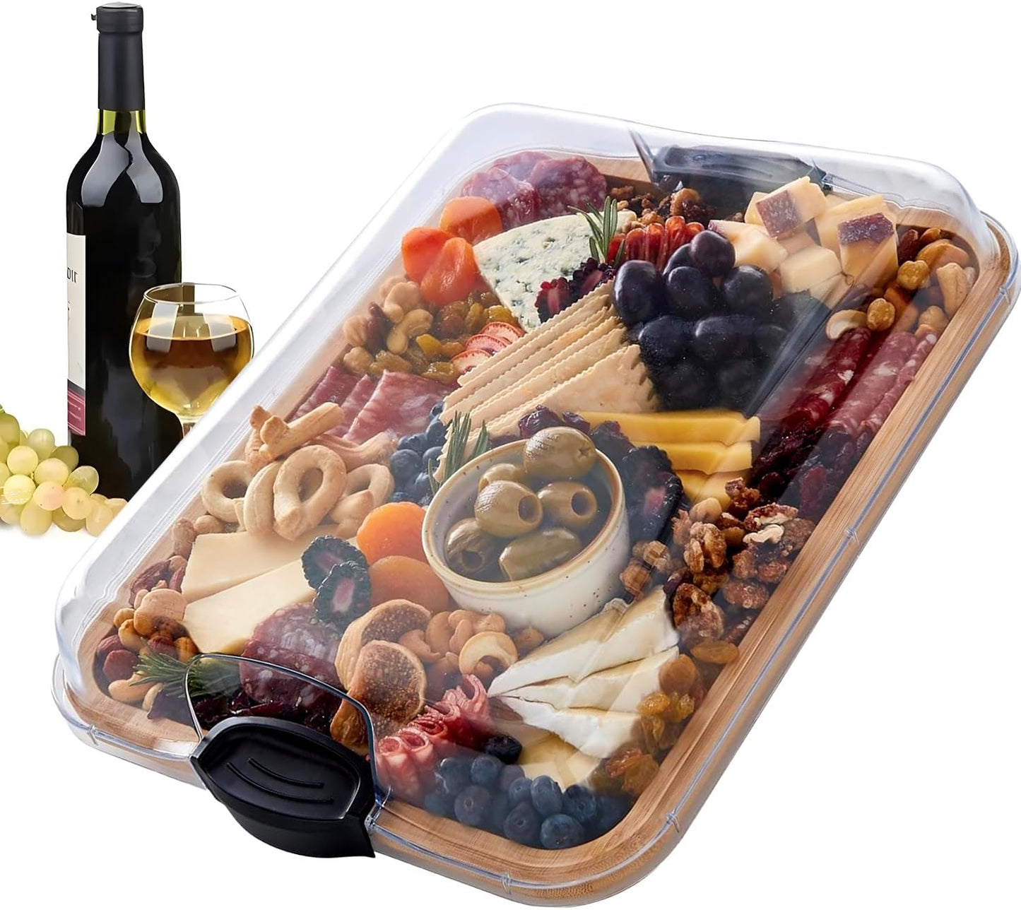 Frendorf | Bambus-Charcuterie-Servierbrett mit verriegelbarem Klarsichtdeckel – Savorya