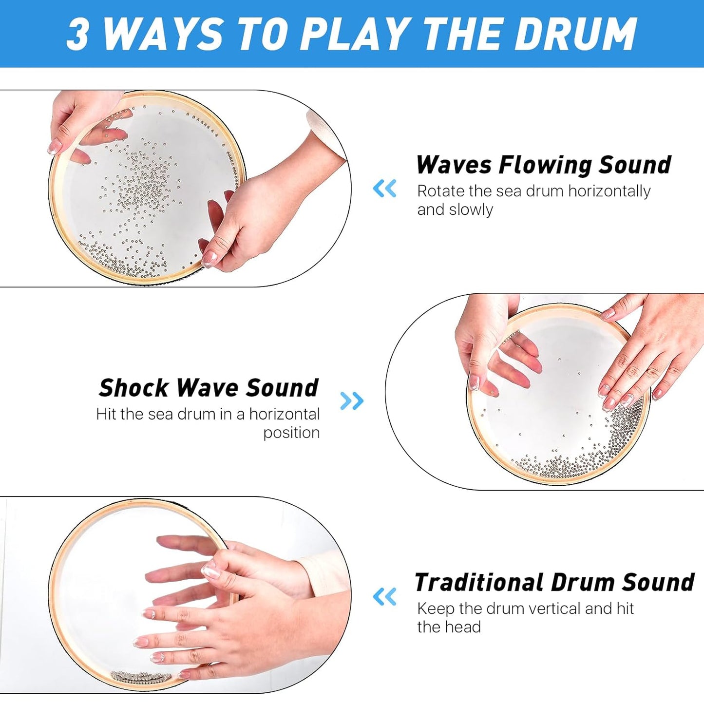 Frendorf | 2 Stück Wellenperlen-Ozeantrommel Meeresklangtrommel mit Holzmuschel Musikinstrument Percussion für Schulbedarf zu Hause