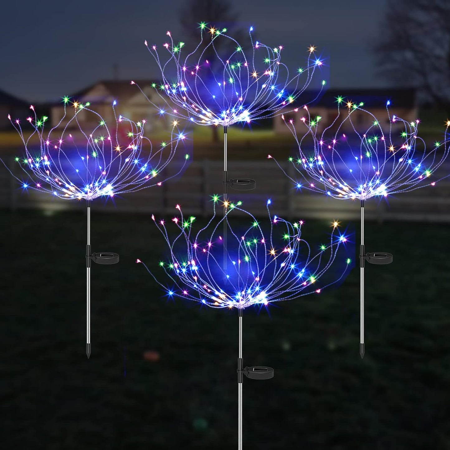 4 Stück Solar Feuerwerk Gartenlampen - Wetterfeste LED Dekorationsbeleuchtung, Solarenergie für Garten und Patio