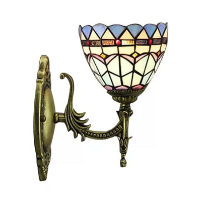 Frendorf | Barocke Schalen Wandlampe 1 Licht Blaues Glas Mini Wandleuchte Beleuchtung in Antikmessing