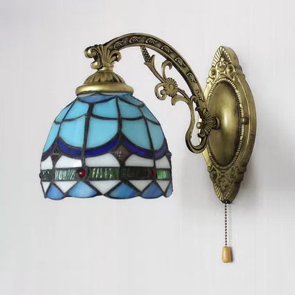 Frendorf | Barocke Schalen Wandlampe 1 Licht Blaues Glas Mini Wandleuchte Beleuchtung in Antikmessing