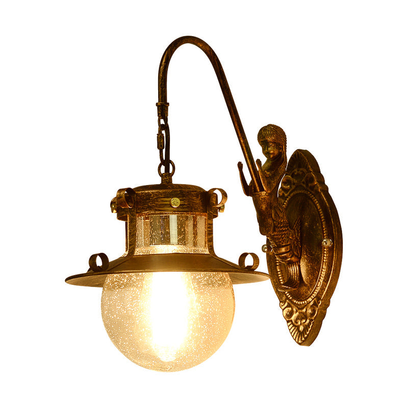 Frendorf | Ball Klare Waterglas Wandlicht Armatuur Klassiek 1 Kop Eetkamer Wandlamp in Messing met Zeemeerminarm