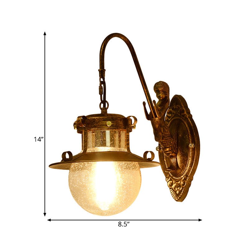 Frendorf | Ball Klare Waterglas Wandlicht Armatuur Klassiek 1 Kop Eetkamer Wandlamp in Messing met Zeemeerminarm