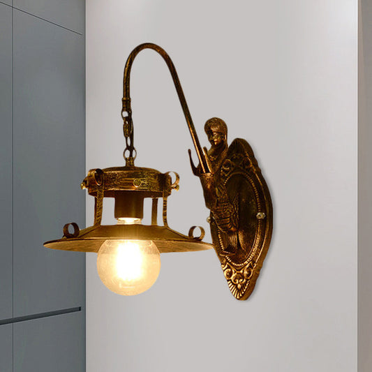 Frendorf | 1 Licht Wandverlichting Land Trap Wandlamp met Brede Ovale Metal Shade in Messing