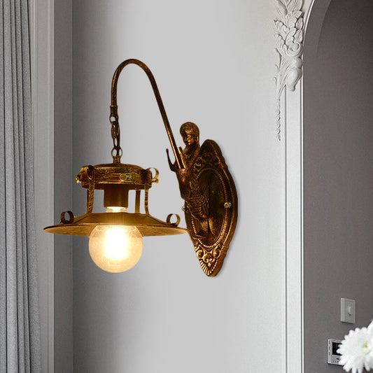 Frendorf | 1 Licht Wandverlichting Land Trap Wandlamp met Brede Ovale Metal Shade in Messing