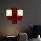 Frendorf | Rood Bruin Cilinder Muurmontage Lamp Traditionele Deuk Glas 1/2-Licht Slaapkamer Wandlamp Lichtarmatuur met Houten Arm