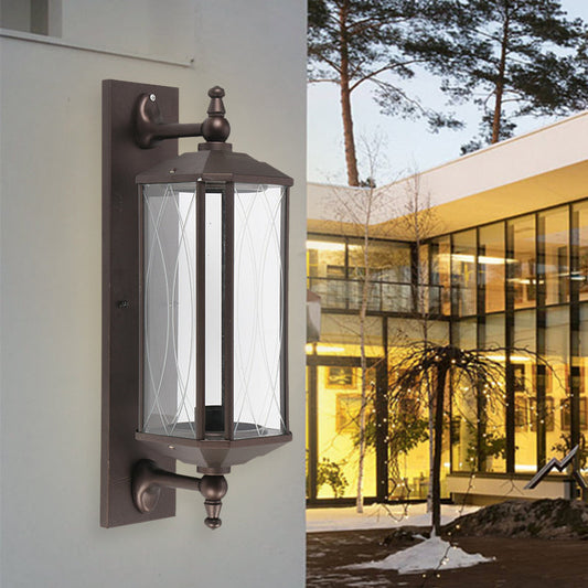 Frendorf | 1 Glühbirne Rechteck Wandleuchte Bauernhaus Dunkelkaffee Klarglas Wandmontagelampe für Tor