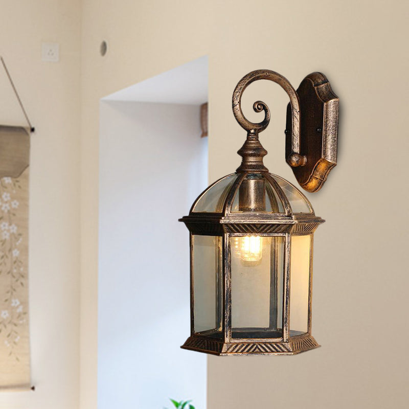 Vogelk cage Außen Wand montierte Leuchte rustikal klar/gefrostetes Glas 1-Kopf Schwarz/Bronze Finish Wandlampe