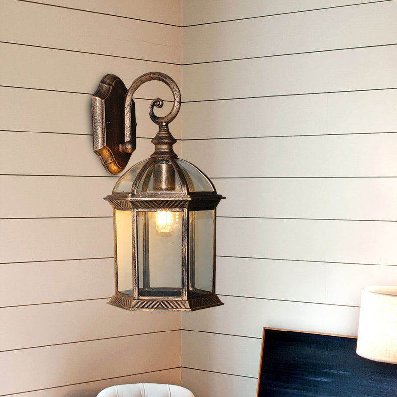 Frendorf | Vogelkooi Buitenwandgemonteerd Licht Ruraal Helder/Gehoord Glas 1-Kop Zwart/Bronzen Afwerking Wandlamp