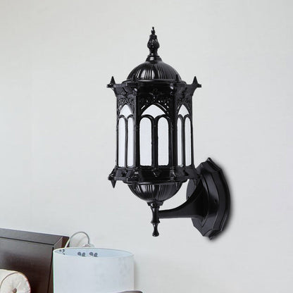 Frendorf | 1-Bulb Pavilion Wandlamp Rustiek Zwart/Brass Aluminium Wandkandelaar Lamp met Duidelijke Glazen Kap